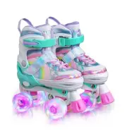 Rainbow Unicorn Adjustable Roller Skates for Kids with Light up Wheels for Girls
