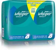 Whisper Wings Heavy Flow Pads 32Pk Super Value Pack