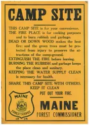 1924 Maine Forest Service Sign - CAMP SITE Rules, Fire Place, Rubbish, Water