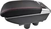 Center Console Storage Box PU Leather Dual Layer 2012-On Armrest Arm Rest Tray Compatible For Peugeot 301 C-Elysee 2013 2014 2015 2016(Red thread)