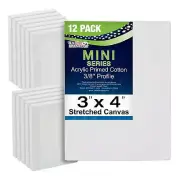 US Art Supply 3" x 4" Mini Professional Primed Stretched Canvas 12-Mini Canvases