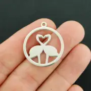 BULK 30 Flamingo Antique Silver Tone Charms 2 Sided - SC7806