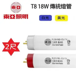 【10入組】東亞T8 18W(2尺)傳統燈管 (FL20/18D/L-EX/T8)