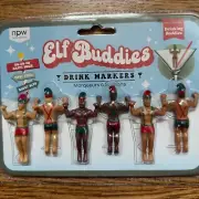 NPW Elf Buddies Drink Markers Wine Glass Charms Set of 6 Drinking NIP
