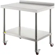 Stainless Steel Prep Table, 30 x 24 x 35 Inch, 440lbs Load Capacity Heavy Duty Metal Worktable with Backsplash Adjustable Undershelf & 4 Casters, Commercial Workstation for Kitchen