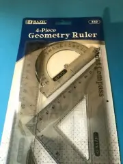 SCHOOL RULER PROTRACTOR SET 5 PIECE GEOMETRY SET + COMPASS MATH RULERS | HYT