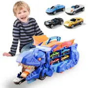 Dinosaur Truck Toys For Kids Transforms With Race Track Set Ultimate City Dinosaur Hauler With 4 Cars Birthday Gifts Toys For Boys 3 4 5 6 7 8 Year...