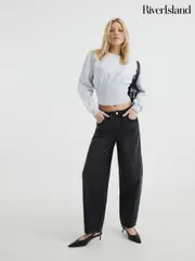 River Island Black Elasticated Waist Barrel 100% Cotton Jeans (F66325) | $115