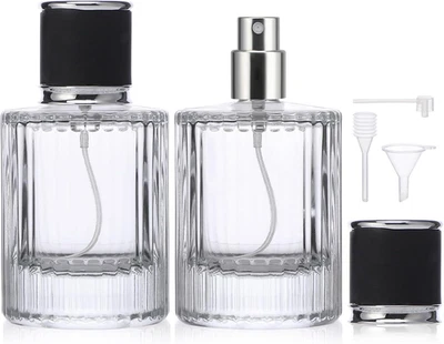 Travel Perfume Refillable Bottle, 2 Pcs 50Ml Perfume Atomiser Glass, Portable Pe
