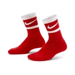 【NIKE 耐吉】長襪 CUSHIONED CREW SOCKS 兒童款 紅 白 速乾 厚底 小朋友 休閒襪 襪子(NY2413004PS-001)