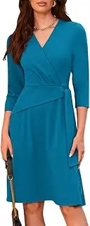 [GRACE KARIN] Women's Midi Dress Wrap Dress V-Neck 3/4 Sleeve A-line Dress Zip Back Dress