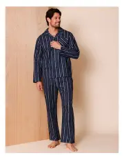 [Reserve] Long Sleeve Flannelette PJ Set Stripe in Navy/Cinnamon