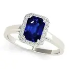 1.10 Ctw Natural Emerald Cut Blue Sapphire and Diamonds 18k White Gold Ring