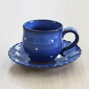 Hagi-yaki Coffee Cup & Saucer Blue Dot Japanese Tableware Made in J From Japan