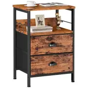 Nightstand with 2 Fabric Drawers Bedside Table End Table with Open Wood Shelf...