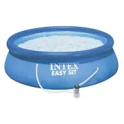 Intex Deep Inflatable Pool 13' x 32" Plastic Outdoor Round Blue W/ Filter Unit
