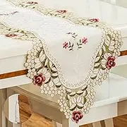 (40 246CM(15" X 96"), Rose red embroidered flowers) - lelehome Flowers Embroidered Short Satin Floral Table Runner Tapestry-Red Rose Flower(38cm x 250cm )