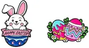 [QRH] 2PCS Cute Easter Rabbit Brooch Pin Set Happy Easter Bunny Carrot Easter Egg Enamel Pins Funny Easter Badges Holiday Jewelry Gifts