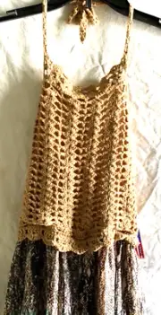 Studio 38 NWT backless crochet top print jumpsuit Large