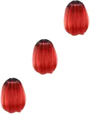 3pcs Women's Cosplay Short Bob Wig Lace Front Wigs Gradient Bob Hair Material Red