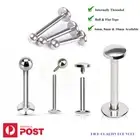 x2-8 Internally Threaded Labret Surgical Steel Lip Bar Ear Tragus Body Piercing