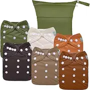 ALVABABY Cloth Diaper Covers 6pcs and 1 Wet Dry Bag, Washable Reusable Diaper Cover with Multi-Functional Bag, Cloth Diaper Shell for Prefold, Flat or Fitted Cloth Diaper Inserts 6NKZ07