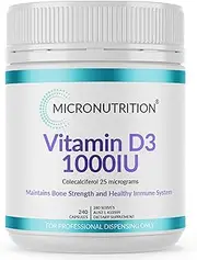 Vitamin D3 1000IU | Colecalciferol 25 Micrograms | 240 Capsules | One-a-Day | Supplement for Vitamin D Deficiency | Immune System Support | Bone Health | 240 Serves - MICRONUTRITION