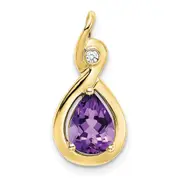 10K Yellow Gold Pear Amethyst and Real Diamond Pendant