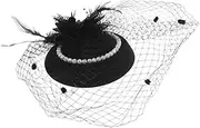 [SAFIGLE] Vintage Mesh Veil Fascinator for Women Elegant Black Tea Hat with Pearl Accents Lightweight Headband for Weddings and Evening Events Stylish Retro Design for Special Occasions