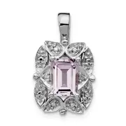 Sterling Silver Rhodium-plated Diamond u0026 Pink Quartz Pendant