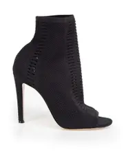 Black Stretch Knit Open Toe Boots