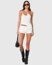 EDIKTED Womens Phoebe Textured Knit Shorts WHITE