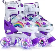 Girls Roller Skates for Kids Beginners, Adjustable Roller Skates with All Light Up Wheels, Roller Skates for Girls Shine Fun Illuminating Roller Skates for Boys Beginners patines para niñas