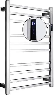 Heated Towel Rail Towel Warmer Radiator, Electric Heated Towel Rail with Led Timer, Energy Saving 88W Thermostat Bathroom Towel Drying Rack,Square,Plug in (Square Plug in)