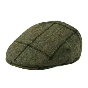 Men's Wool Tweed Newsboy Ivy Cap Gatsby Golf Flat Hat 7 3/4 Plaid Light Green