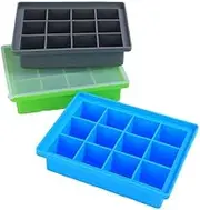 Ice Cube Trays Set of 3, Easy Release 12 Flexible Silicone Ice Cube Molds with Removable Lid Reusable Freezer Ice Trays Stackable for Whiskey, Baby Food, BPA Free