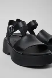 Tasha Black Leather Sandals for Women.