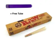 Raw Classic Natural Unrefined 1 1/4 Pre Rolled Paper Cones 32 Pack + Free Tube