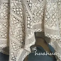 在飛比找蝦皮購物優惠-【HUAHUA】棉質森系格子蕾絲桌布 美式鄉村麻鏤空棉麻茶几