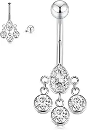 [FUNLMO] Belly Button Ring G23 Titanium Belly Button Piercing 14G Belly Ring Navel Piercing Jewelry Cubic Zirconia Navel Barbell Stud