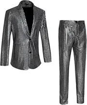 [Zadaos] Men's Groom Wedding Blazer Pants Set 2-Piece Stand-Up Collar Sequin Dress Suit Costume Stage
