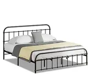 ALFORDSON Metal Bed Frame King Size, Minimalist Bed Platform with Reinforced Steel Frame, Industrial Railing-Style Mattress Foundation with Ventilated Design & Rust-Resistant Finish, Black