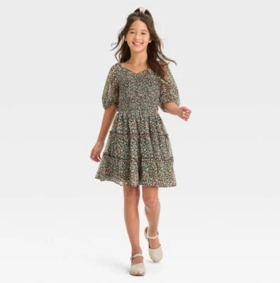 art class Girl’s S 6/7 Dress Black Floral Smocked Bodice Cut Out Chiffon New