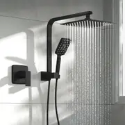 WELS 10" Rain Shower Head Set With Mixer Square 3-Mode Handheld Shower Black