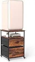 Turosur Mini Fridge Stand with Storage and Wheels, Two Drawers, Wooden Tabletop, Refrigerator Stand with Metal Frame, Fridge Organizer Stand with Castors for Mobility, 50X50X70CM, Black