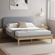 Oikiture Wooden Bed Frame with Padded Fabric Edges Pine Headboard Base （Double）