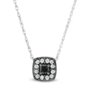 0.25 CT. T.W. Enhanced Black and White Natural Diamond Cushion Frame Pendant in 10K White Gold and Black Rhodium