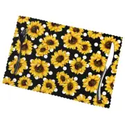 Yellow Flowers Table Placemats Set of 6 Stain Resistant Green Spring Flower B
