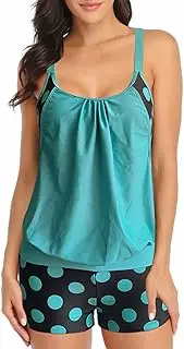 [Generic] Bathing Suits Shorts for Women Plus Size Women Plus Size Dot Print Strappy Back Tankini Set Two Piece Bathing Suit Beachwear Print Push Two Piece Swimwear Beachwear Swimsuits for Women Board Shorts