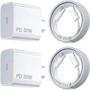 30W USB C Fast Charger iPhone 16 Charger - USB Type C Wall Charger Block for iPhone 16 Plus/16 Pro/16 Pro Max/iPhone 15/iPad Pro/Samsung, 2Pack PD Fast Charger USB C with 6FT USB C to C Cable